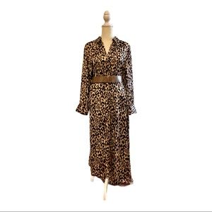Zara leopard long button down dress/tunic w/belt